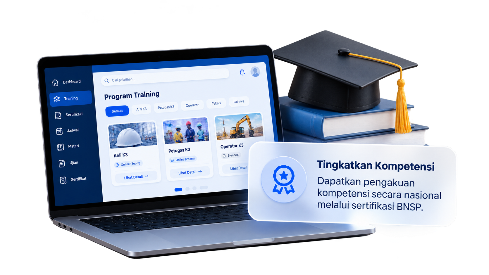 Laptop program training dengan kartu Tingkatkan Kompetensi: Dapatkan pengakuan kompetensi secara nasional melalui sertifikasi BNSP