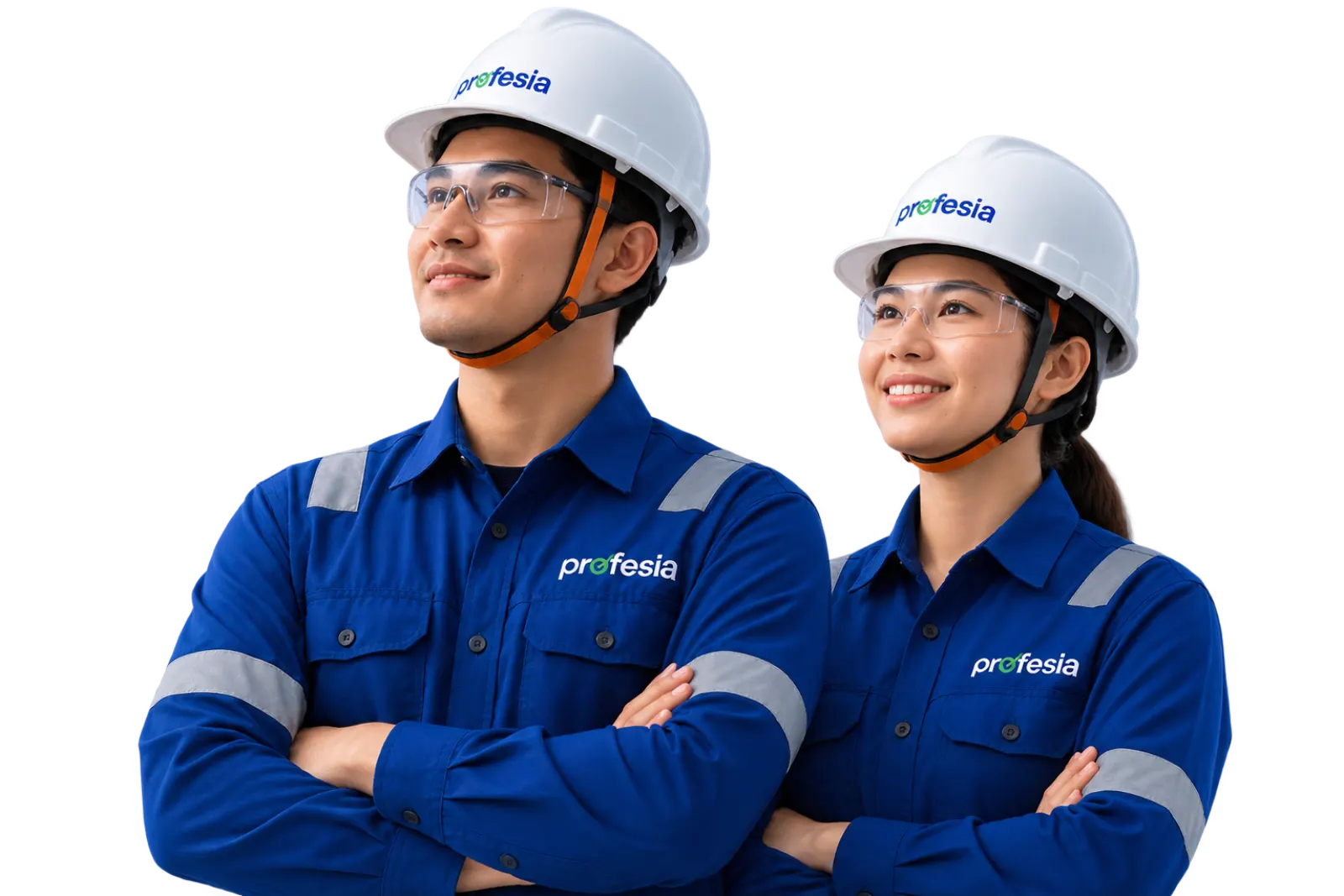 Dua profesional K3 Profesia dengan latar fasilitas industri